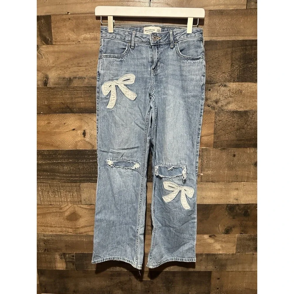 Abercrombie and Fitch Low Rise Baggy Girls Jeans 13/14 Bows - Picture 2 of 4